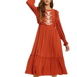 In loom Terracotta embroidered front dress